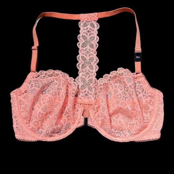 Victorias Secret Dream Angels Unlined Demi Rhinestone Embellished Lace bra coral - Picture 3 of 6